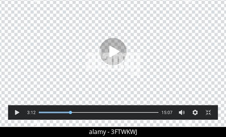 Interface vectorielle de lecteur vidéo, barre de contrôle du lecteur multimédia avec bouton de lecture, chronologie de progression, éléments d'interface utilisateur pour le volume et les paramètres. Illustration de Vecteur