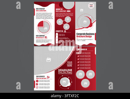 Modèle de brochure pliée en trois pour entreprise rouge moderne Illustration de Vecteur