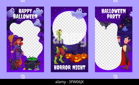 Cadres photo et modèles pour réseaux sociaux pour Halloween Illustration de Vecteur