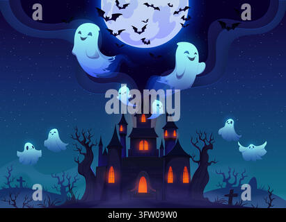 Bande dessinée Happy Halloween papier coupé vecteur bannière Illustration de Vecteur