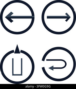 Ensemble de quatre icônes de flèche de navigation minimalistes dans des cercles bleu foncé sur fond blanc Illustration de Vecteur