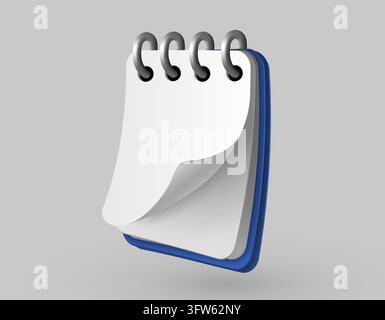 Carnet 3D avec une page qui tourne. Icône de journal minimaliste pour le bureau, l'école et les études. Illustration vectorielle. Illustration de Vecteur