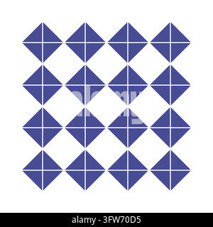 Carreaux demi-carré indigo formant des motifs de losange de couette, motif géométrique de patchwork isolé sur blanc. Illustration de Vecteur
