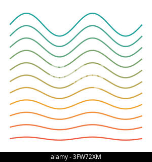Lignes ondulées avec un dégradé allant de légères ondulations à des vagues profondes en corail, ambre et bleu-vert. Illustration de Vecteur