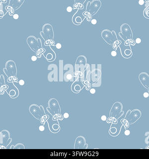 Motif vectoriel sans couture avec des gants d'hiver en art linéaire blanc Illustration de Vecteur
