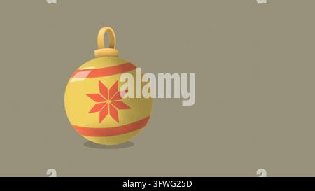 Ornement de boule de Noël jaune avec motif d'étoile rouge sur un fond uni Banque D'Images