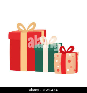 Ensemble de boîtes cadeaux de Noël vectorielles colorées avec rubans et nœuds Illustration de Vecteur