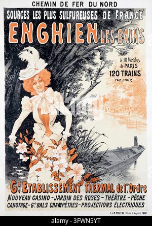 Une affiche de voyage française d'environ 1895 promouvant la station thermale d'Enghien-les-Bains desservie par le Chemin de Fer du Nord. Banque D'Images