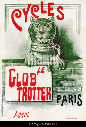 Une affiche publicitaire française d'environ 1895 pour Cycles Le Glob Trotter Paris, imprimée par J. Kossuth & Cie. La composition présente une colla Banque D'Images