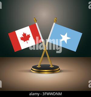 Drapeau du Canada et de la Somalie sur la table. représentant les relations bilatérales Illustration de Vecteur