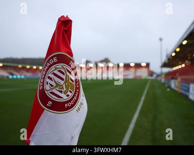 Vue générale de la SPORTA Arena, Stevenage avant le match de Sky Bet League One entre Stevenage FC et Plymouth Argyle à la SPORTA Arena le 20 octobre 2026 à Stevenage, Angleterre. (Photo de Mitch Davidson - Summit Motion Media) Banque D'Images
