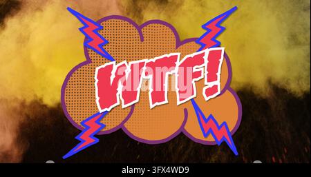 Avec un nuage de parole pop-art audacieux dominant l'affiche, montrant le texte « WTF! » avec des éclairs Banque D'Images