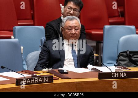 New York, New York, États-Unis. 29 oct., 2026. L'ambassadeur Fu Cong de Chine participe à une réunion du Conseil de sécurité sur les technologies émergentes et la sécurité maritime au siège des Nations Unies à New York, NY, le 29 octobre 2026. (Crédit image : © Lev Radin/Pacific Press via ZUMA Press Wire) UTILISATION ÉDITORIALE UNIQUEMENT ! Non destiné à un USAGE COMMERCIAL ! Banque D'Images