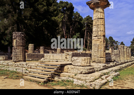 TEMPLE DE HÉRA RUINES OLYMPIE GRÈCE Banque D'Images