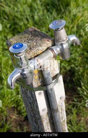 2 tuyau de support Chrome deux robinets d'eau public Banque D'Images