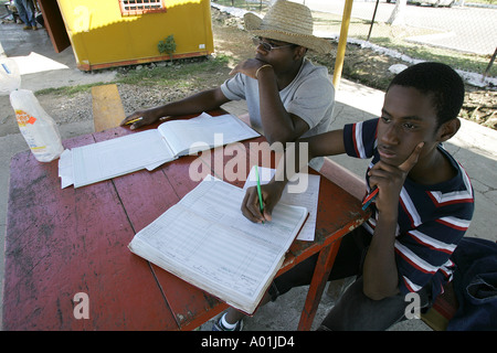 Score keepers pour un amateur de cricket, Jamaïque Banque D'Images