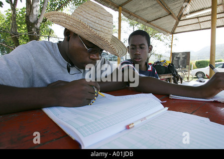 Score keepers pour un amateur de cricket, Jamaïque Banque D'Images