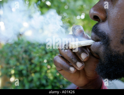 Homme de fumer de la marijuana, Jamaïque Banque D'Images