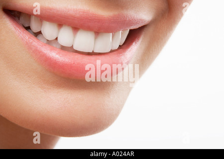 La femme bouche ouverte, smiling Banque D'Images