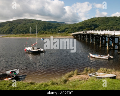 Sur l'estuaire de Mawddach Penmaenpool près de Dolgellau gwynedd le parc national de Snowdonia au nord du Pays de Galles après-midi d'été, paysage Banque D'Images