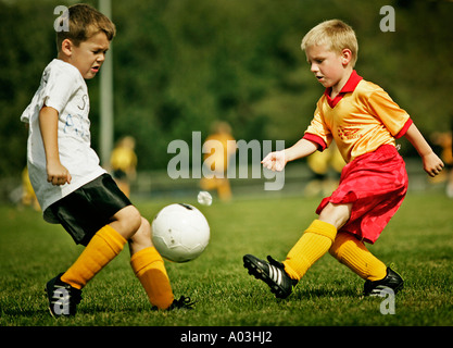 Un jeu de soccer pour les jeunes à Omaha, Nebraska. Banque D'Images