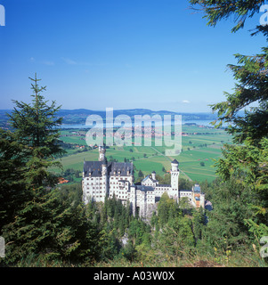 Vue sur le château de Neuschwanstein et de ses environs en Bavière dans le sud de l'Allemagne Banque D'Images