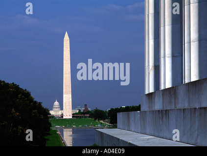 Vue unique sur le Washington monument de Lincoln Memorial Washington D C Banque D'Images