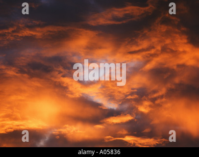 Météo ciel dh Orange gris Orkney soleil nuages Banque D'Images