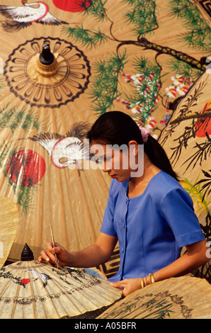 Chiang Mai, peinture parapluie Banque D'Images