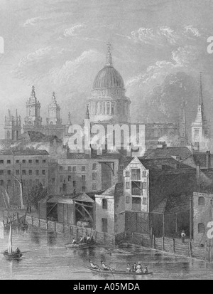 Saint Cathédrale St Paul Vue sur le front sud de Southwark Bridge publié 1835 dessiné par Hablot Browne gravée par B W Banque D'Images