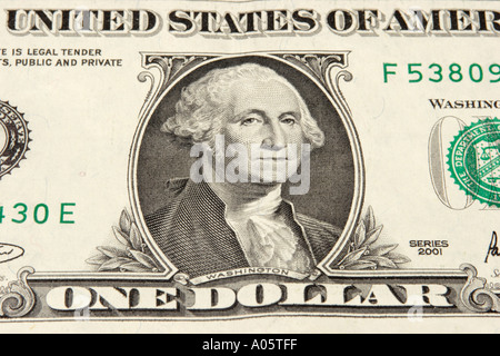 Argent USA Monnaie américaine face de George Washington sur un dollar bill Banque D'Images