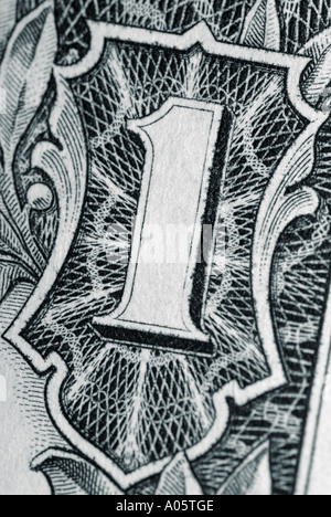 Résumé d'une note d'un Dollar US montrant le nombre 1 Banque D'Images