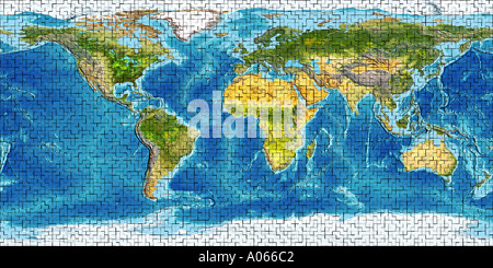 Image satellite du monde dans un puzzle comme motif Banque D'Images