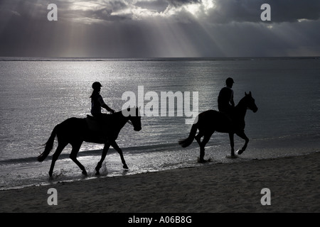Deux cavaliers sur la plage Banque D'Images