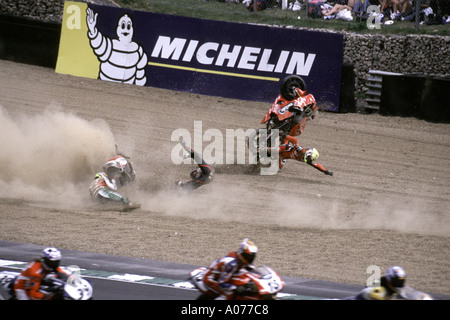 Crash World Superbike Brands Hatch ronde européenne Août 2000 Banque D'Images