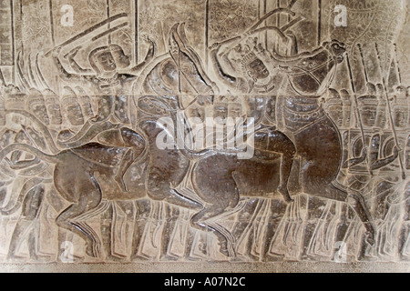 Bas-relief guerrière Angkor Wat au Cambodge 2 Banque D'Images