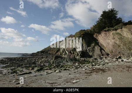 La plage à marée basse à Talland Bay près du port de pêche de Looe Cornwall Banque D'Images