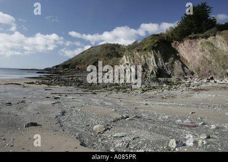 La plage à marée basse à Talland Bay près du port de pêche de Looe Cornwall Banque D'Images