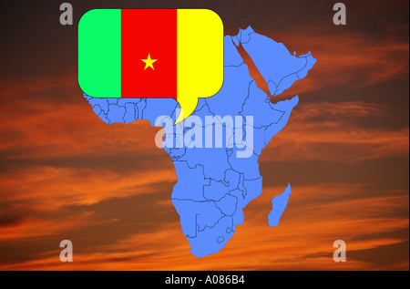 De l'Afrique Carte et drapeau du Cameroun Banque D'Images
