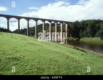 dh RIVER TWEED BORDE le viaduc Scottish Old Railway au-dessus des ponts ferroviaires River Tweed scotland Banque D'Images