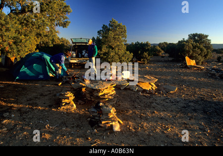 Camp à Wedge donnent sur Little Grand Canyon de la rivière San Rafael Utah Banque D'Images