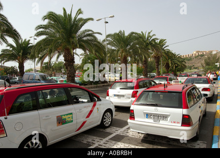 Beaucoup de taxis attendent en ligne pour prendre des passagers qui ont terminé au marché local à Maspalomas Gran Canaria Espagne Cap sur Banque D'Images