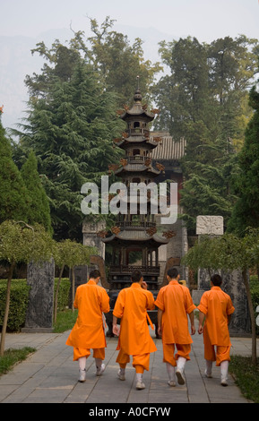 Les moines bouddhistes de Shaolin dans Fawangsi, le temple bouddhiste, dans la montagne Songshan, comté de Dengfeng, province du Henan, Chine Banque D'Images