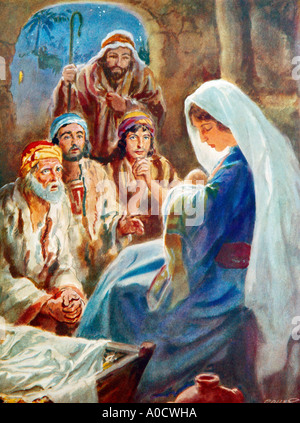 Les Bergers Voir Vierge Marie et l'Enfant Jésus Peinture de Henry Coller Bible Story Banque D'Images