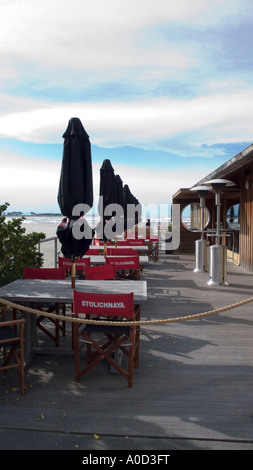 Un café au bord de la plage de Sumner Nouvelle-zélande Banque D'Images