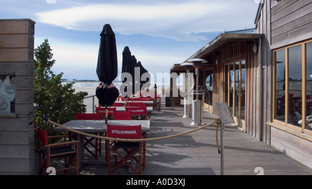 Un café au bord de la plage de Sumner Nouvelle-zélande Banque D'Images