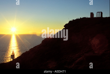 La péninsule de Sounion au coucher du soleil Banque D'Images