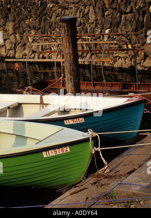 Bateaux dans un petit quai par le lac Majeur dans le Canton du Tessin suisse Gambarogno Banque D'Images