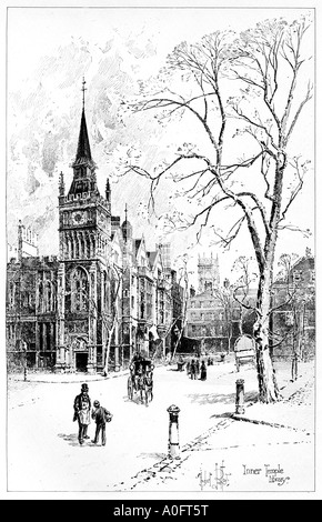 Inner Temple Library 1892 gravure Victorienne par Herbert Railton de la London accueil pour les avocats Banque D'Images