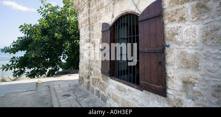 Le FORT À LARNAKA À CHYPRE AVEC DE GRANDS ARBRES EN CAOUTCHOUC DERRIÈRE Banque D'Images